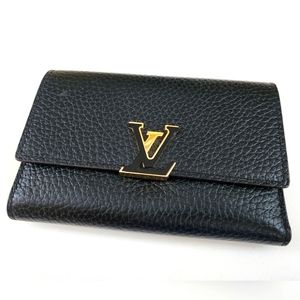 LOUIS VUITTON LV CAPUCINES COMPACT WALLET Black Gold pink Prestine!
